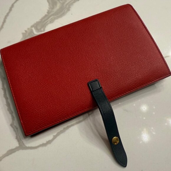 Celine Medium Strap Wallet Bicolor Red Black Leather Bifold - Picture 5 of 8